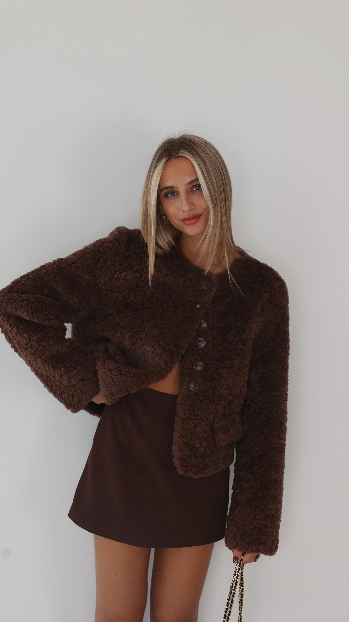 VESTE MIRELLE COL ROND - CHOCO