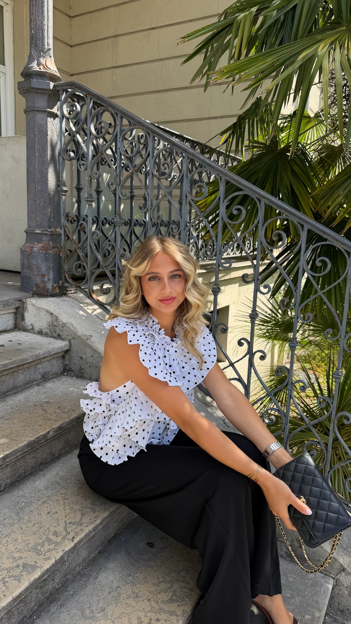 TOP BEA - WHITE BLACK POLKA DOT