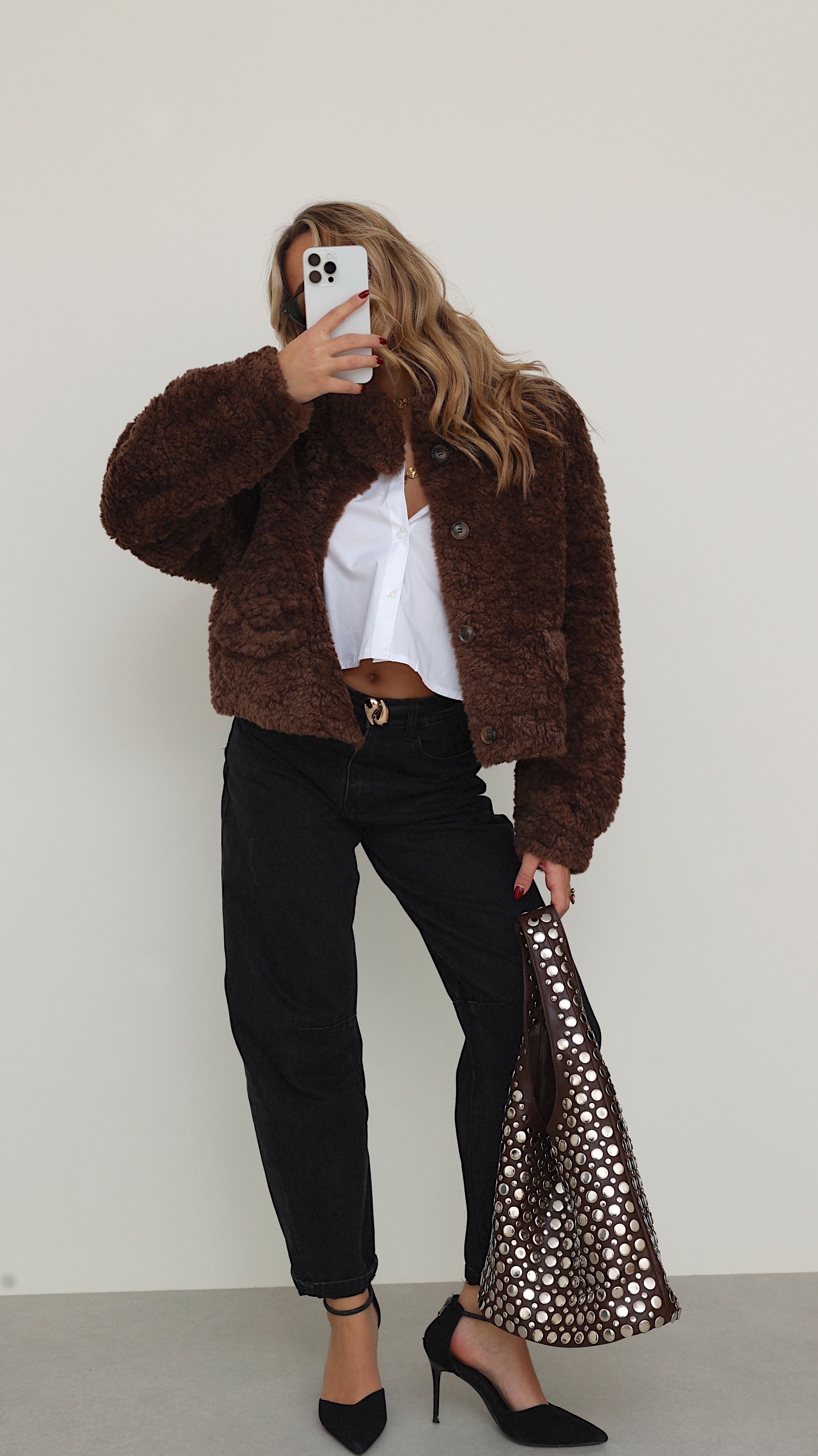 MIRELLE JACKET WITH HIGH COLLAR - CHOCO