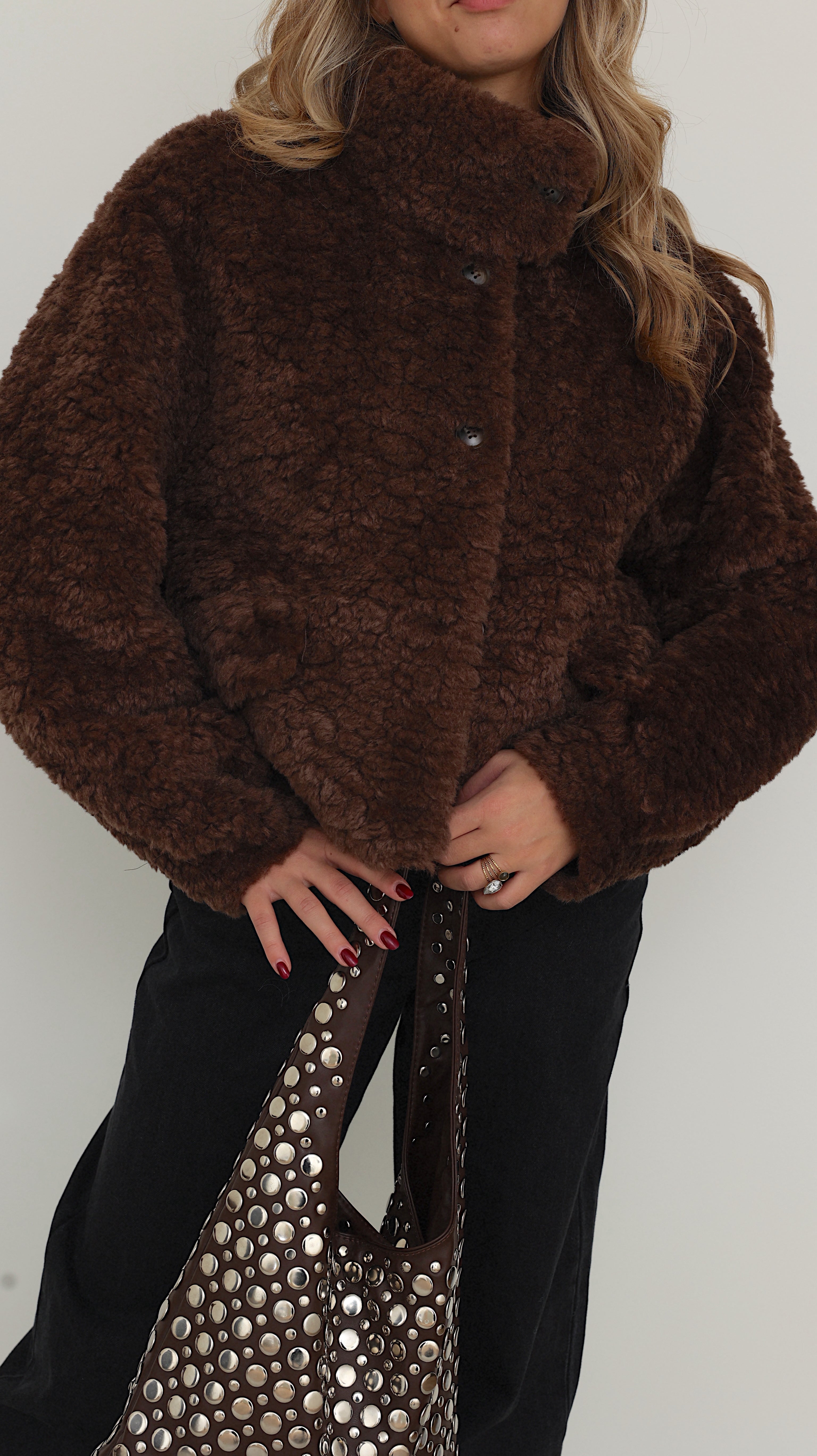 MIRELLE JACKET WITH HIGH COLLAR - CHOCO