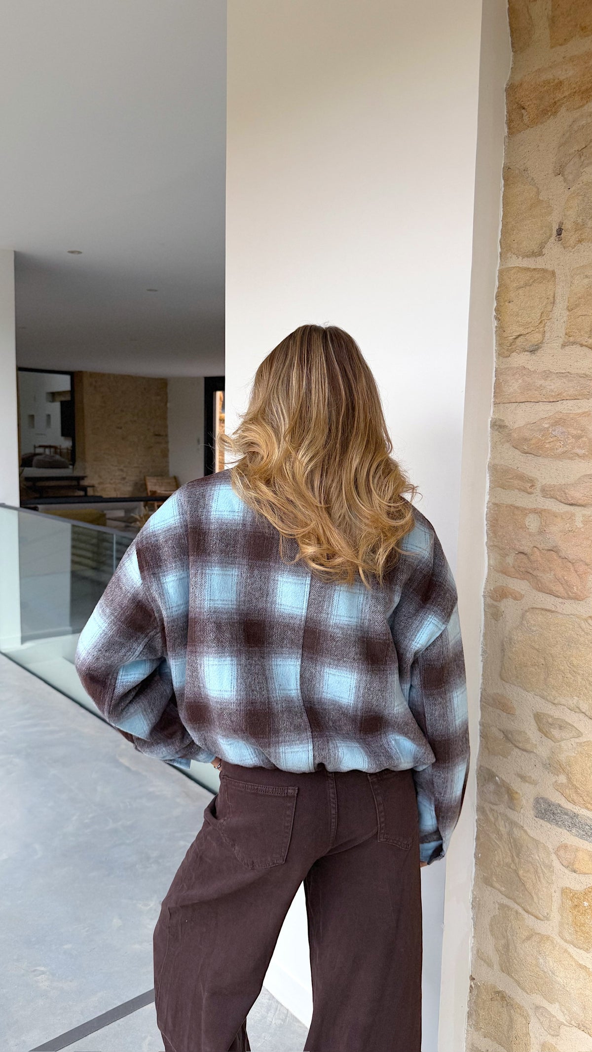 MANTEAU AMELIA - MARRON ET BLEU