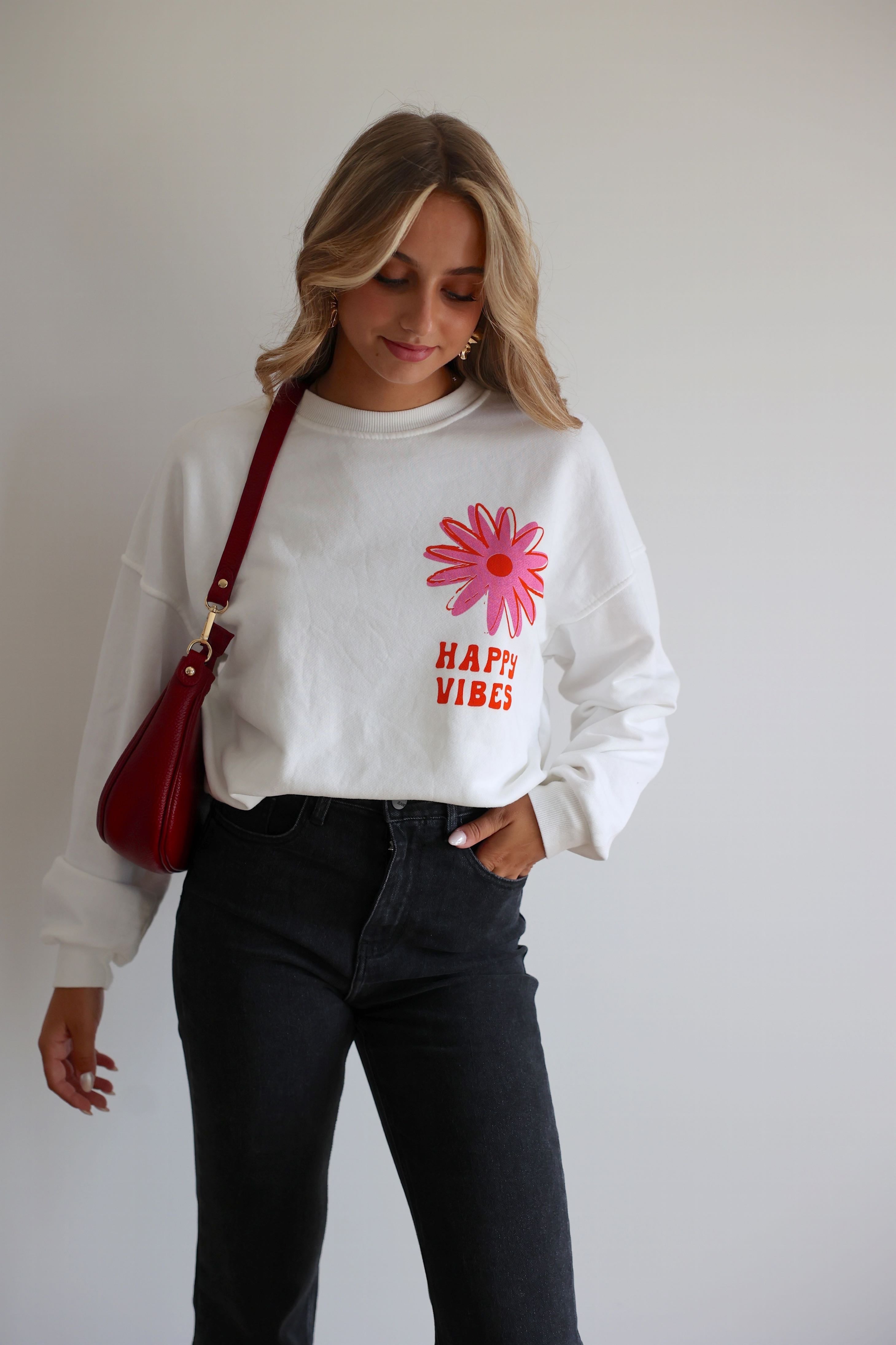 HAPPY VIBES SWEATSHIRT - WHITE