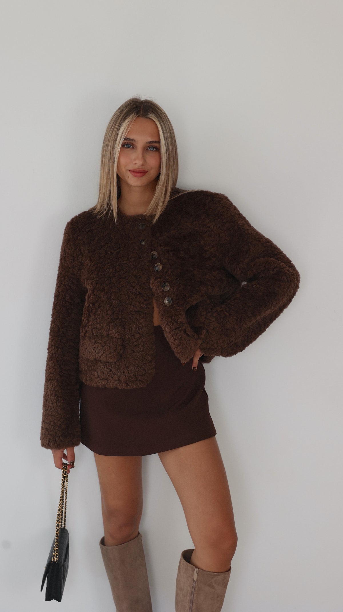 VESTE MIRELLE COL ROND - CHOCO