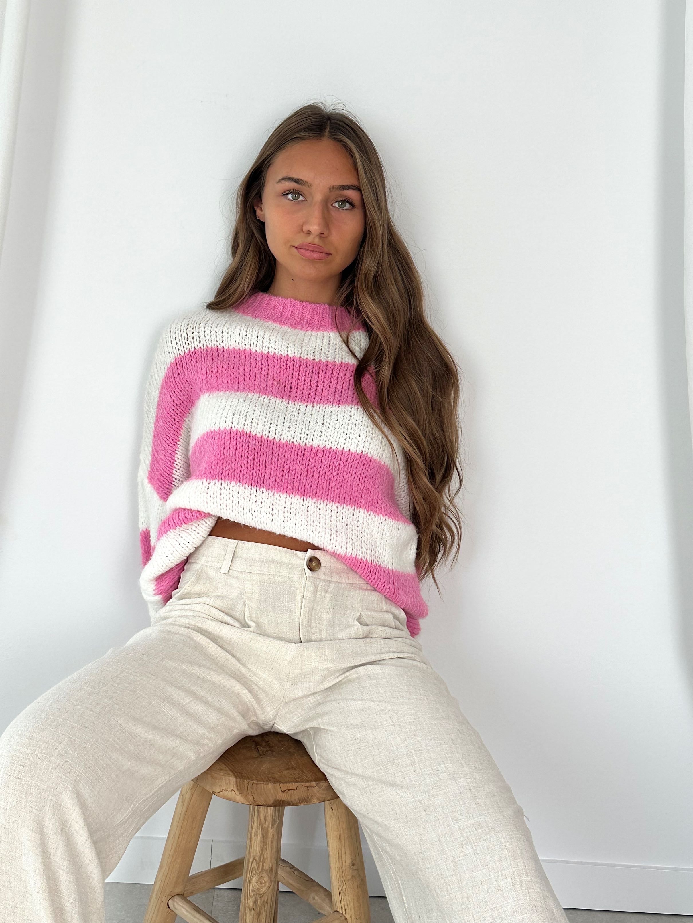 PULL CLOÉ - RAYÉ ROSE ET BLANC