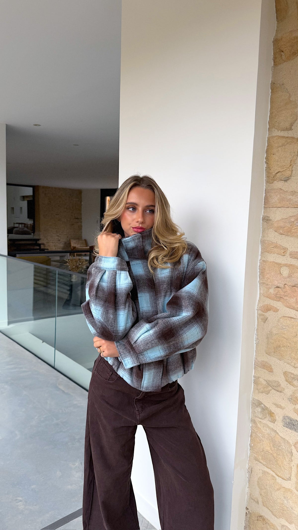 MANTEAU AMELIA - MARRON ET BLEU