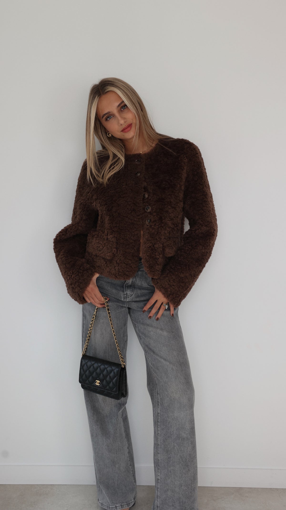 VESTE MIRELLE COL ROND - CHOCO