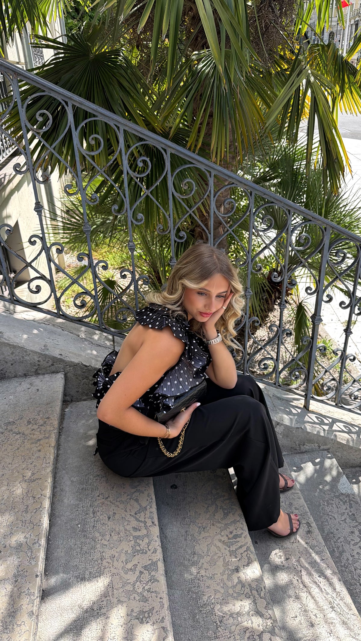 TOP BEA - BLACK WHITE POLKA DOT