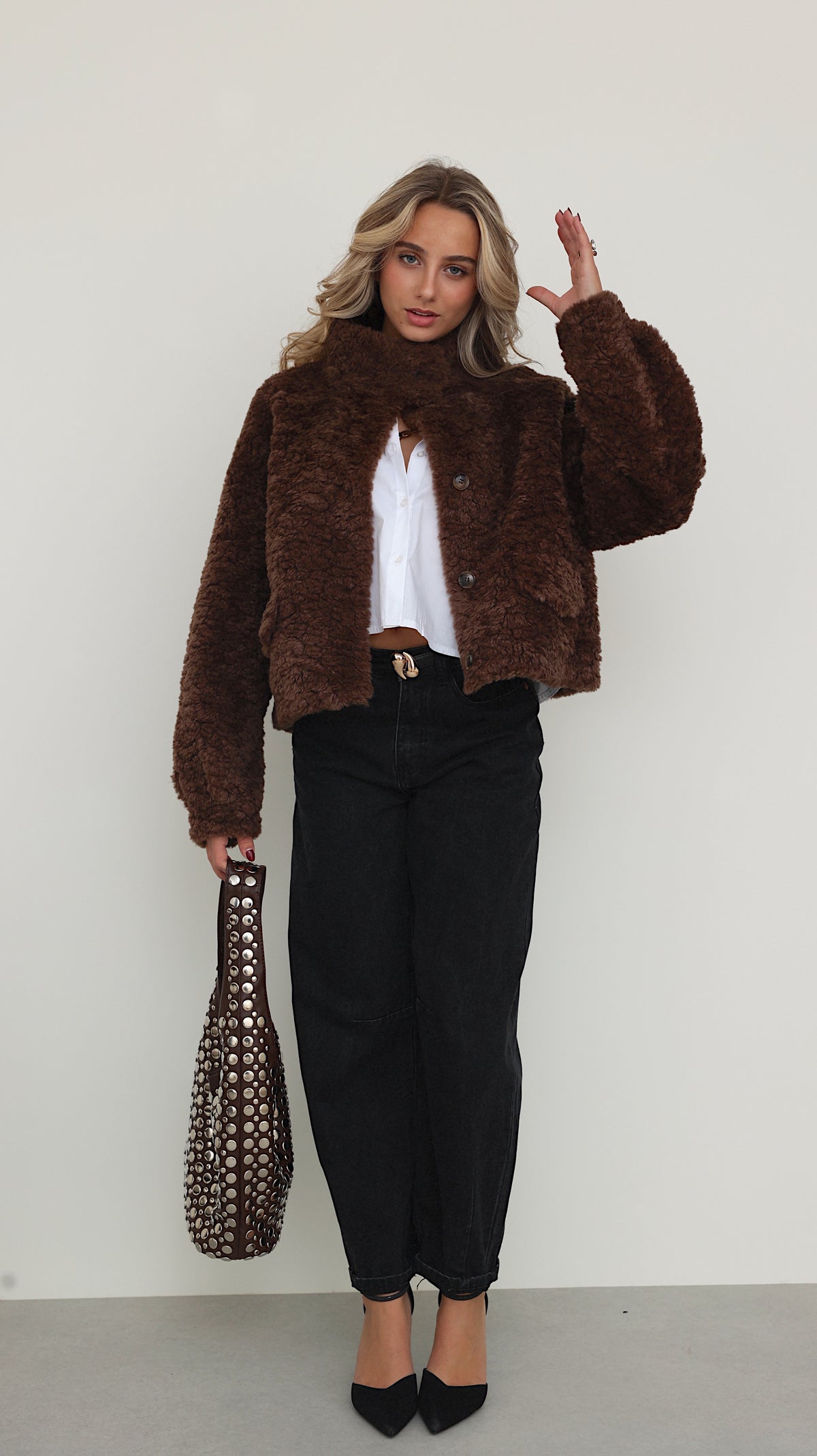 MIRELLE JACKET WITH HIGH COLLAR - CHOCO