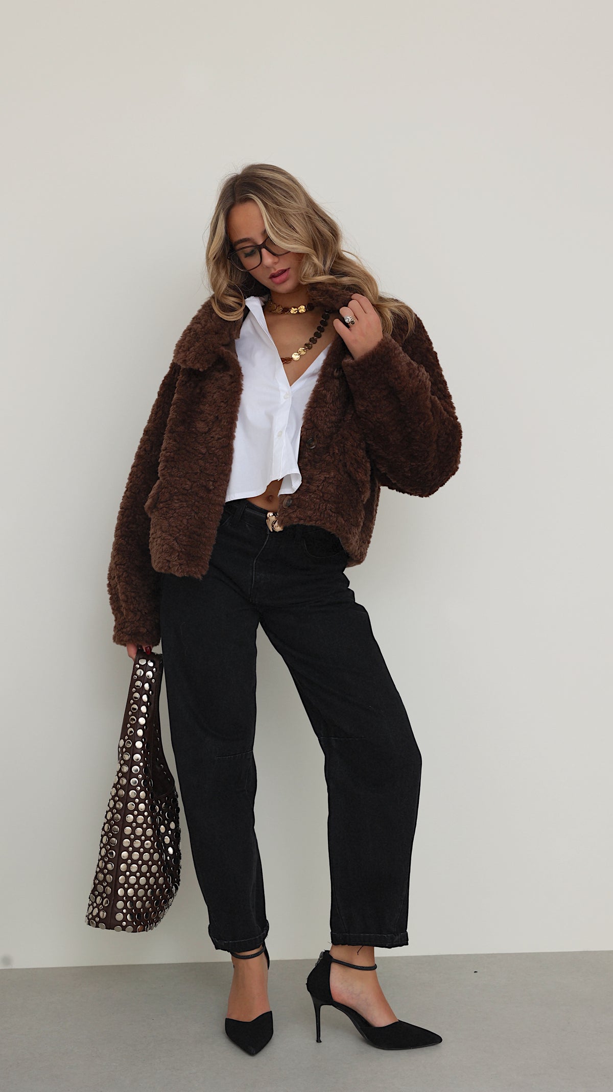 MIRELLE JACKET WITH HIGH COLLAR - CHOCO