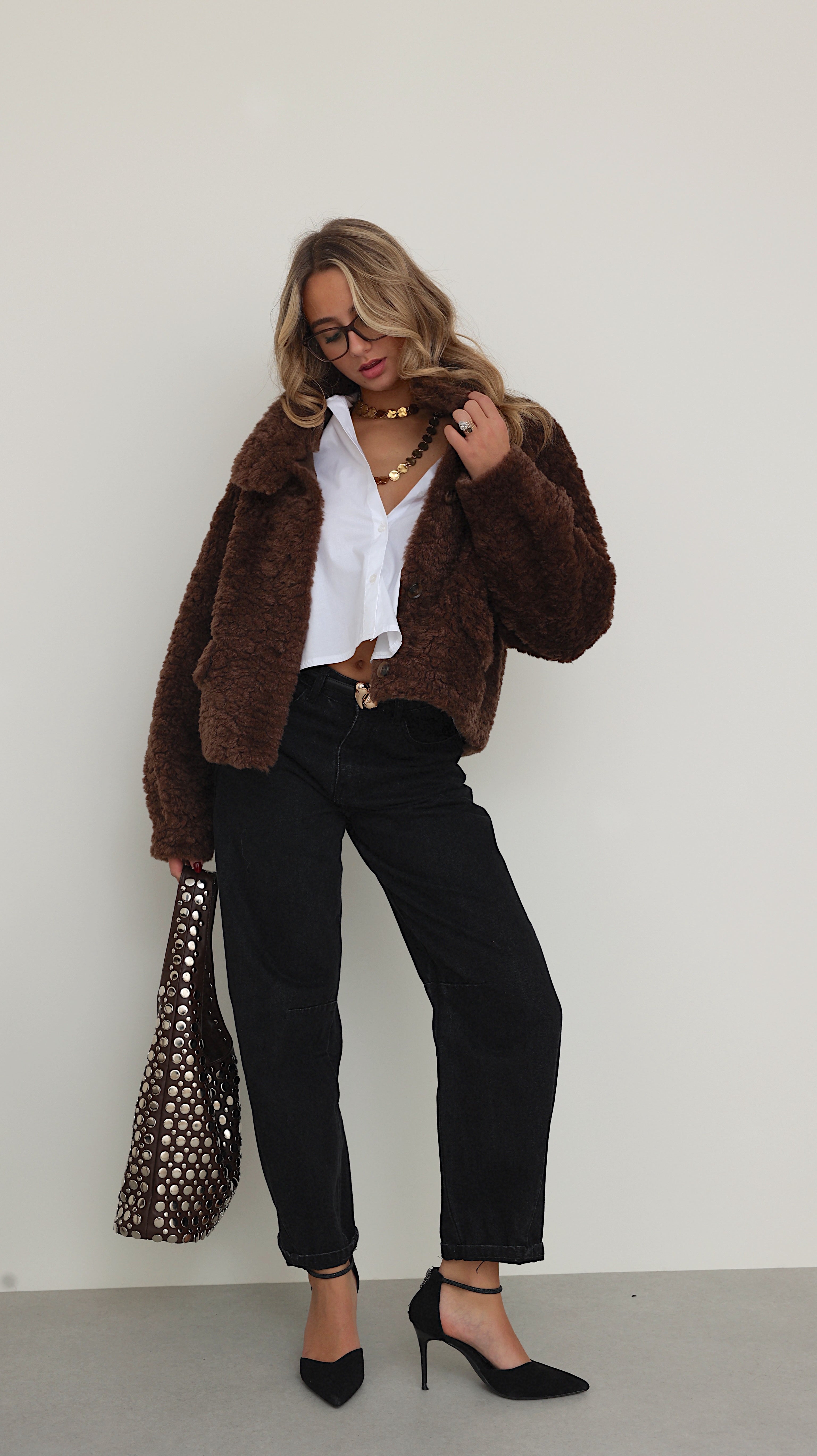 MIRELLE JACKET WITH HIGH COLLAR - CHOCO